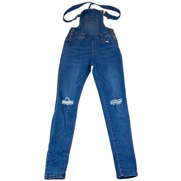 Love Moda Women's Overalls Small Bib Skinny Distressed Casual Y25 Blue Denim - Picture 1 of 11